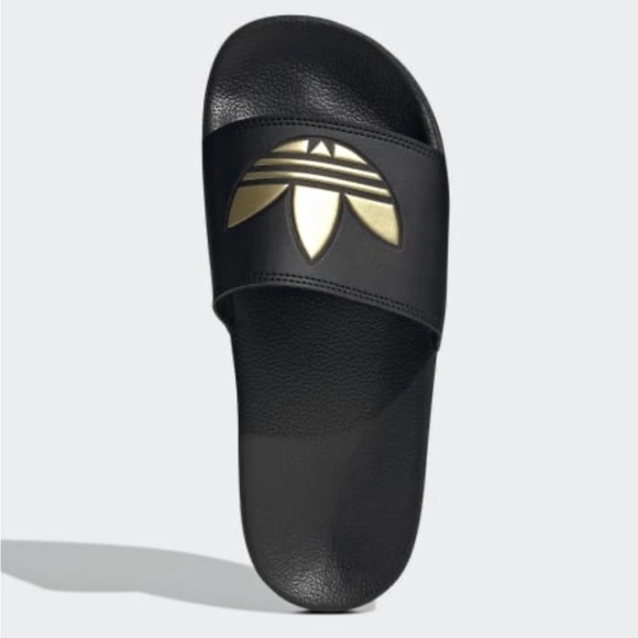 NIB Men Sz 8/Women Sz 9 (Euro Sz 42) Adidas Adilette Lite Slides In Black/Gold - Picture 3 of 13